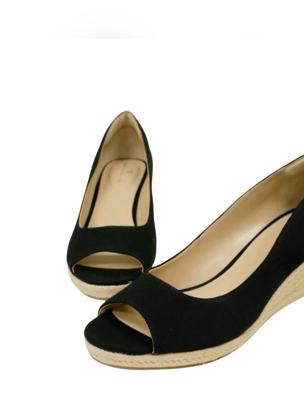 Bandolino Black Peep-Toe Espadrille Wedges